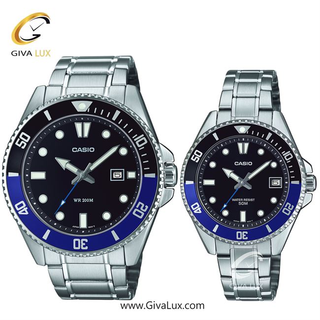 ساعت مچی اورجینال ست کاسیو Casio مشکی-نقره ای-آبی کاربنی | نقره ای| مشکی| کد رفرنس مردانه: MDV-107D-1A2VDF، زنانه: MDV-10D-1A2VDF